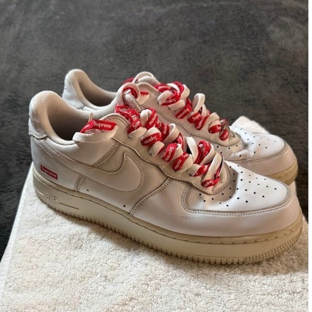 Nike Air Force 1 Low Supreme White CU9225-100 Mens Size 10 Red Laces